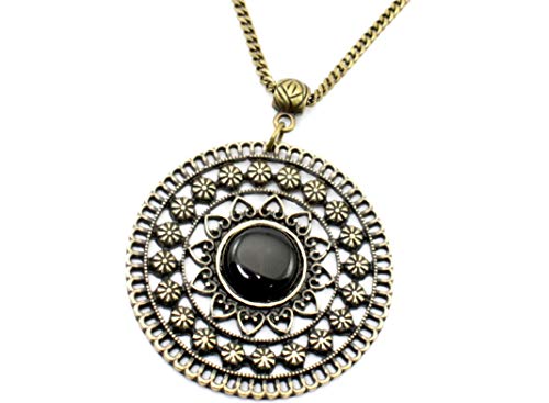 Colar mandala com pedra natural negra longo bijuterias femininas