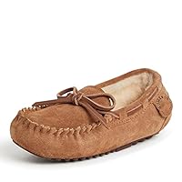 Fireside by Dearfoams unisex child Parke Genuine Shearling Moccasin Slipper, Chestnut, 3 Big Kid US