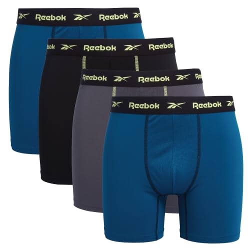 Reebok Mens Boxer Briefs 4 Pack Performance Underwear with Pouch 6" Inseam