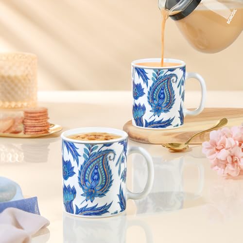 Image of Larah by BOROSIL 320ml x 2pc Opalware New Iris Tea /Coffee Mug Set, Microwave & Dishwasher Safe Embossed Design Crockery Ideal for Daily Use & Gifting