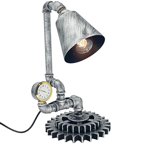 Y-Nut Industrial Steampunk Pipe Table Lamp with Clock - Retro
