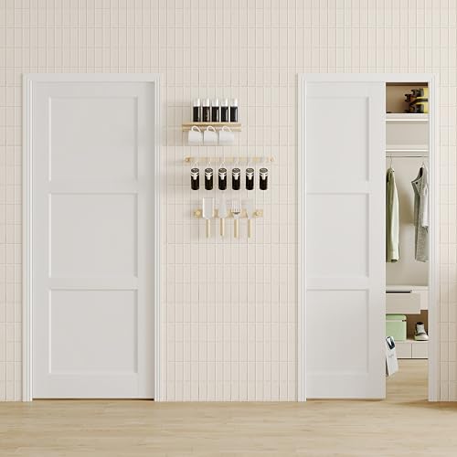 Image of Sliding Pocket Door, 64 inch(2 x 32) x 80 inch, 3-Panel Core with Frame and Hardware Kit Set, Interior Doors for Pocket Door, White Primed - No Panel Assembly Required