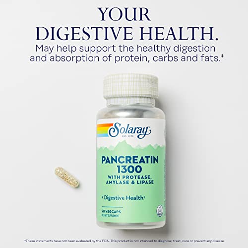 Solaray Pancreatin 1300 | Pancreatic Digestive Enzymes Plus Papaya For Healthy Digestion Support | 90 Vegcaps, 90 Serv. #TOP3