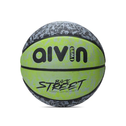 AIVIN Back Street Basketball, Rubberized Moulded Basketball Game, for Match, Training, Outdoor Ball, Durable for Practice, Suitable for All Surface, 8 Panel, Material-Rubber (Green/Black) Size 7