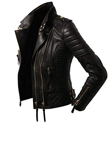 Genuine Lambskin Slim fit Leather Motorcycle Fitted Designer Women Biker Jacket2