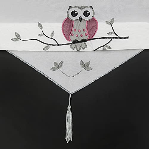 Yujiao Mao Brise-bise 1 pièce Transparent à Passer sur Tringle Blanc Court Rideau Motif brodé Chouette Gris LxH 80x160cm – vue 4