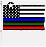 Thin Red Blue Green Line Flag 3x5 Embroidered Outdoor American Flag with Stripe Heavy Duty 210D Green Blue Red Line American Flag with 2 Metal Grommets