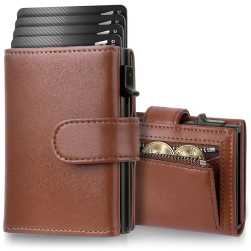 YADOBIG Cartera Multifuncional para Hombre, Smart Wallet con Protección RFID, Tarjetero Fino con Monedero y Ranuras para 10-12 Tarjetas, Marrón