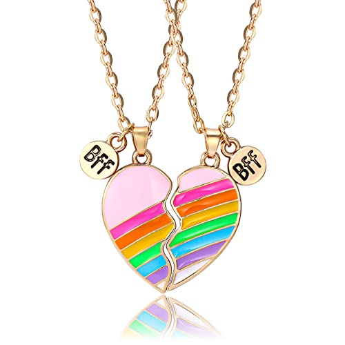 2 Pieces Half Heart BFF Necklace, Friendship Necklaces Best Friends Forever Rainbow Colored Mermaid Tail Pendant Friendship Gifts for Girls Women