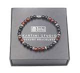 Polished Black Onyx and Red Tiger's Eye Bracelet, Stone and Sterling Silver Beads Bracelet, Men's 6m