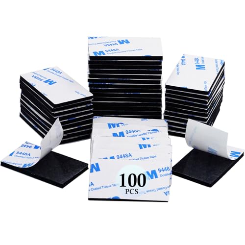 Moeey 100 Pcs Double Sided Adhesive Pads,Heavy Duty Mounting Tape, 3mm Thickness Pre-Cut Foam Tape,Super-Sticky Black Strong Pads Rectangle Shape Waterproof for Walls Picture, Car, Home, Office