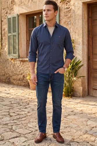 Image of Louis Philippe Men's Cotton Slim Fit Over Dyed Color Depth Comfortable and Durable Soft Handfeel Full Sleeve Solid Casual Shirt