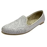 Men's Indian Mojari Wedding Shoes – Slip-On Ethnic Juttis, Khussa Flats & Cultural Loafers (White, UK Footwear Size System, Adult, Men, Numeric, Medium, 9)