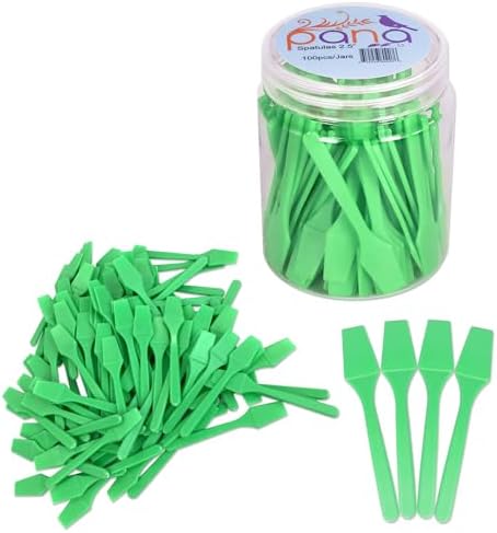 Pana 100pcs Cosmetic Make Up Disposable Plastic 2.5" Spatulas Skin Care Facial Cream Mask Spatula (100 Pieces in a Container) (APPLE GREEN)