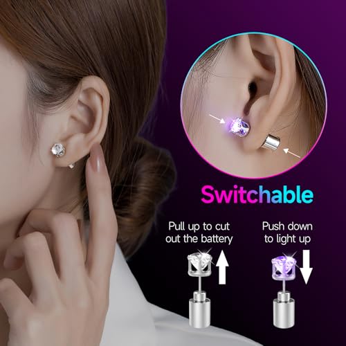 LED Earrings, Light Up Stud Earrings, Glowing Diamond Crown Pendant Earring for Women and Men, LED Jewelry for Party, Wedding, Birthday, Night Out, Disco, Festival4