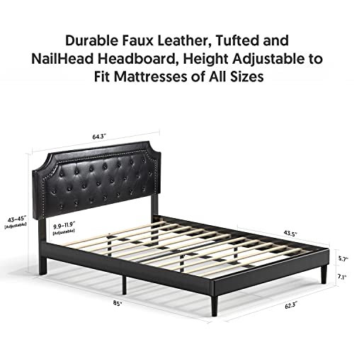 Bonsoir Bed Frame Upholstered Low Profile Platform Bed With Tufted Faux Leather Headboard/No Box Spring Needed/No Bed Skirt Needed (Black, Queen Size) #TOP2