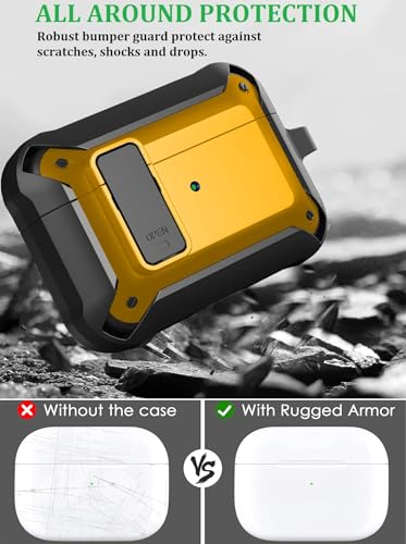 Image of Olytop for Airpods Pro 3 Case with Magnetic Automatic Lock, Rugged Apple Airpods Pro 3rd Generation Cover 2025, Armor Shockproof iPod Pro3 Gen Protective Shell with Carabiner&Cleaner kit,Black /Yellow