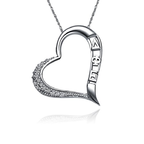 Greek Star Delta Phi Epsilon Necklace with a 18" Silver Chain - Embedded Heart Design (DPE-P005)