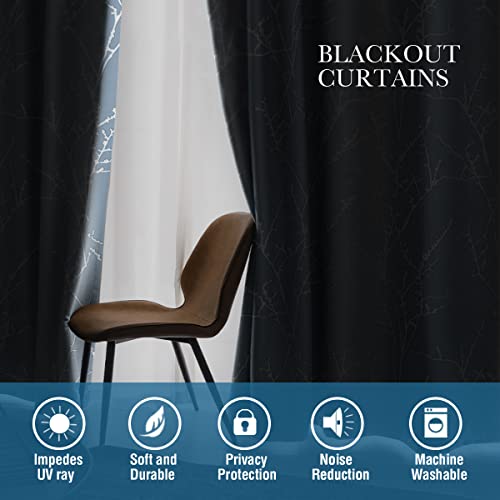 H.versailtex Blackout Curtains For Bedroom Foil Print Twig Tree Branch Thermal Insulated Grommet Curtain Drapes Light Blocking Thick Soft Window Curtains For Living 52 X 63 Inch Stone Blue 2 Panels #TOP5