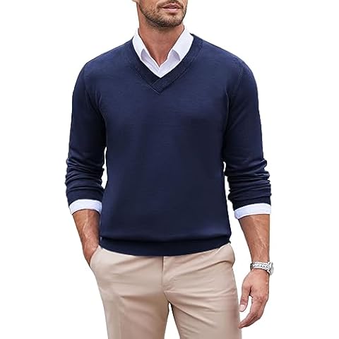COOFANDY Men's V Neck Knitted Jumper Cover