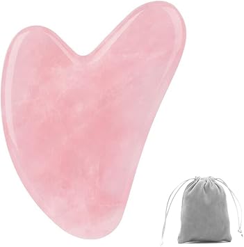 Rose Quartz Gua Sha Massage Tool with Gift Bag, Top Sheerness Natural Jade Massage Stone for Facial Body Skincare Light Pink