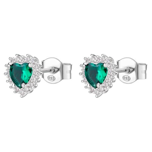 Boucles d'oreilles cœur en argent 925 avec oxydes de zirconium blancs et verts