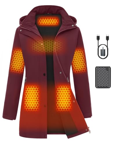 Women Long Heated Jacket Battery Pack Included Waterproof Ladies Coat