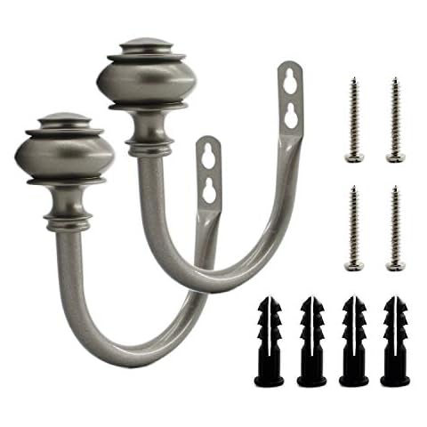 2 Pack Curtain Holdback Hooks, ULIFESTAR U-Shaped Hook Wall Mounted Curtain Tieback Hook,Decorative Window Curtain Holdbacks for Drapes Metal Curtain Holder Curtain Accessories Round Grey Cover