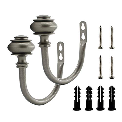 2 Pack Curtain Holdback Hooks, ULIFESTAR U-Shaped Hook Wall Mounted Curtain Tieback Hook,Decorative Window Curtain Holdbacks for Drapes Metal Curtain Holder Curtain Accessories Round Grey