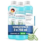 Maxxi Clean | 3x 750 ml Płyn uzupełniający do czyszczenia głowic golących do wkładu czyszczącego | Płyn czyszczący do golarki kompatybilny ze stacją czyszczącą Braun | Spray czyszczący o zapachu aloe