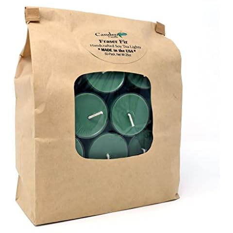 Fraser Fir - Bulk Tealight Candles - 50 Tealights Per Bag - Green Tealight Candles - Highly Scented - Made with Soy Wax - Handmade in The USA - Candeo Candle Cover