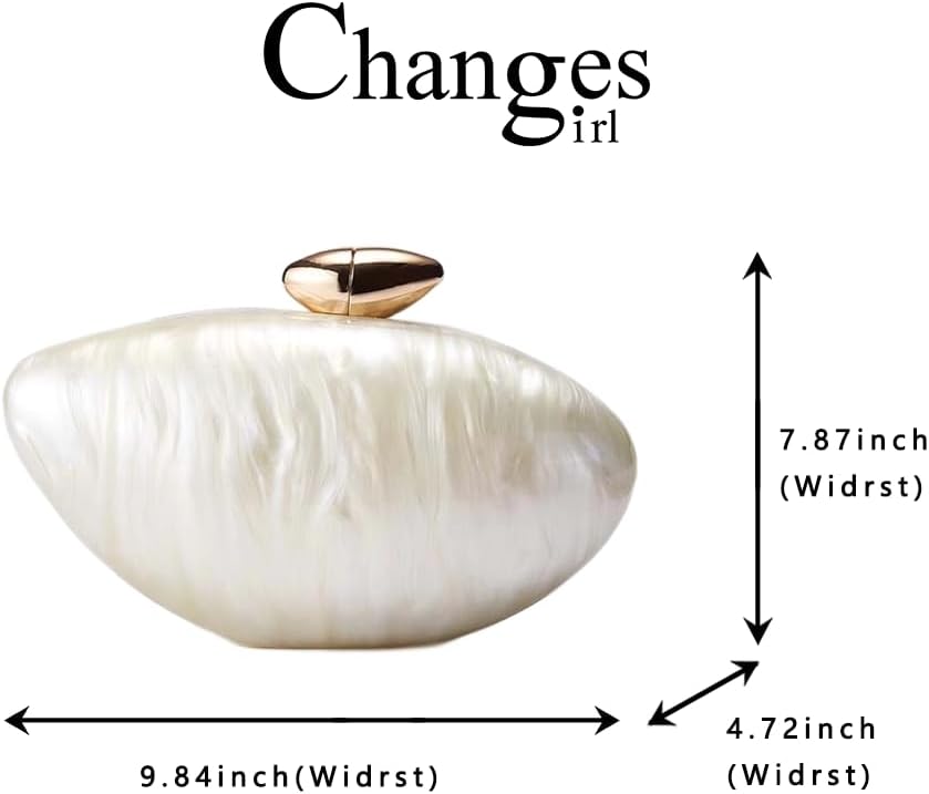 Cute Marble Acrylic Clutch Purses, Shiny Seashell Purse Egg Shape Handbag White Clutch Crossbody Evening Bag