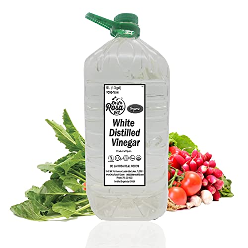ORGANIC Distilled White Vinegar - De La Rosa 5 Liter - Raw & Unfiltered | Vegan, Gluten Free, Kosher | Great for salads, dressings, marinades and more!