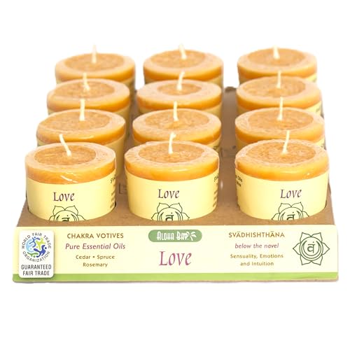 Premium Scented Hand Made Chakra Energy Candle | Votive 12-pack | Love, Svadhishtana| Yoga, Prayer & Meditation Candle | Long Burn |Essential Oils Cedar, Spruce, Rosemary | Aloha Bay