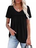 Black Shirts for Women Short Sleeve Summer Tops Trendy 2026 V Neck Tshirts Blouses Dressy Casual Tunic Maternity Shirts Black L