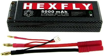 Hexfly 2S 20C 7.4V 5000mAh LiPo Battery Hard Case Banana 4.0mm