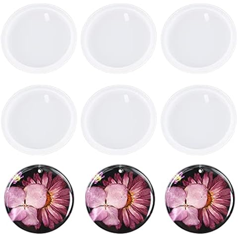 Weenkeey 6 Pcs Round Keychain Silicone Mold Circle Keychain Charms Epoxy Resin Mold Round Shape Resin Casting Molds for DIY Crafts Jewelry Pendant Cover