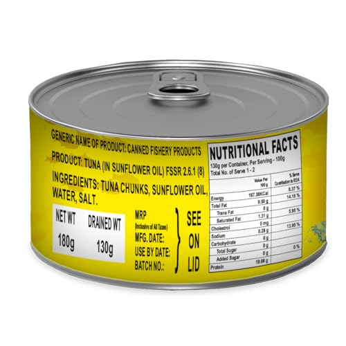 Image of Oceans Secret Tuna Chunks in SunflowerOil 180gm Pack of 4 Canned Tuna Fish | Balanced Nutrition | Heart Healthy | in Sunflower Oil | Premium Cuts Ready to Eat