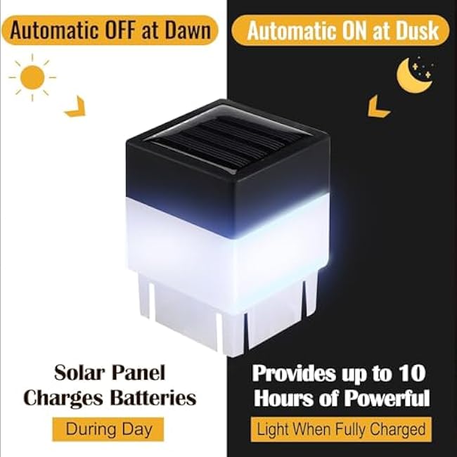 Solar LED 2In x 2In(5cm x 5cm) Fence Post Cap for Wrought Iron and Aluminum or Garden, Solar Fence Lights White Light - 8 Pack Black, White 432