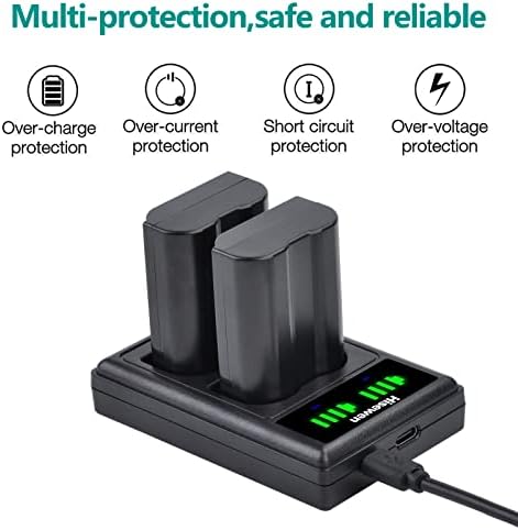 EN-EL15 /EL15a/EL15b/EL15c Battery Charger, Hisewen Dual Charger with Type-C port for Nikon D850, D750, D810, D7500, Z6, Z7, D7200, D7100, D7000, 1 V1, D500, D600, D610, D800, D800E, D810A.
