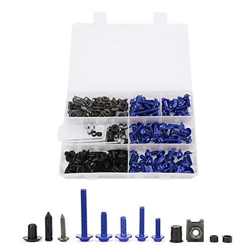 198 Pz/set Kit bulloni per carenatura, Kit bulloni per carenatura universale per moto Viti Elementi di fissaggio Kit di montaggio per carrozzeria Rondelle Dadi Viti Clip Assortimento(Blu)