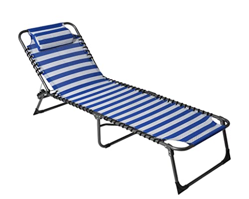 VIP HOGAR Pack 2 Tumbonas/Cama Multiposiciones Reclinables y Plegables para Jardín/Playa con Tejido para Exterior (Azul y Blanco) Cover