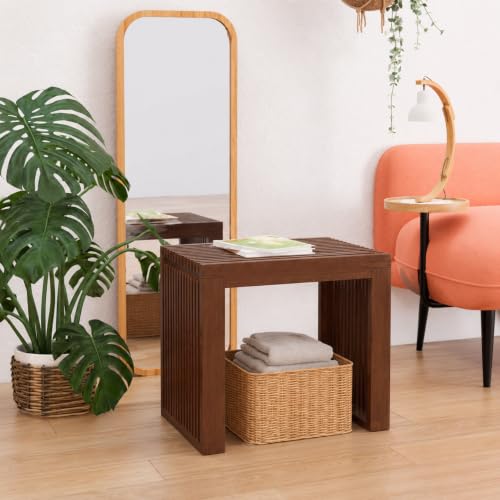 Image of APRTAT Bamboo Dining Bench 17-Inch Indoor Wood Shoe Rack Bench for Entryway | Easy Assemble, Sturdy & Durable,Slatted Design,Versatile Everyday Seating,Living Room Hallway Bedroom Bathroom