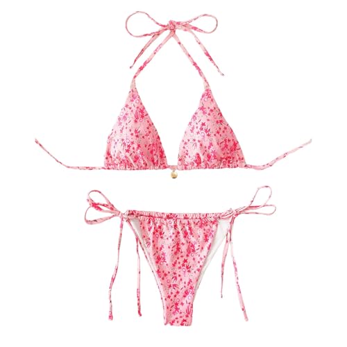 Bikini rouge pastèque dos nu avec string sexy à laçage latéral - 4