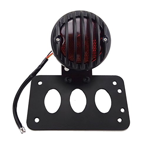 TASWK Side Mount Vertical License Plate Bracket Holder Brake Taillight for Yamaha, Suzuki, Kawasaki, Custom Bike, Cruiser, Choppers (Grill) - Thumbnail 2