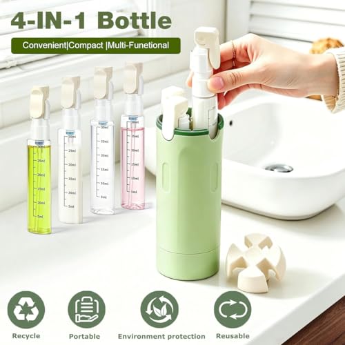 Image of MAYCREATE 4 in 1 Travel Bottle Kit for Toiletries, 30ml Portable Travel Toiletry Containers, Leakproof Refillable for Shampoo Lotion Cosmetics Dispenser Accessories for Women Men - Green