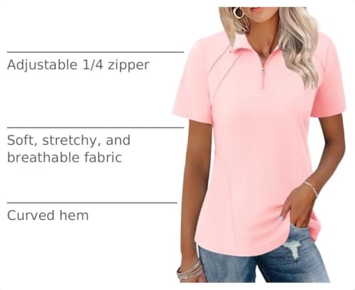 Image of LOMON Womens Golf Polo Shirt Summer Short Sleeve Quarter Zip Outfit