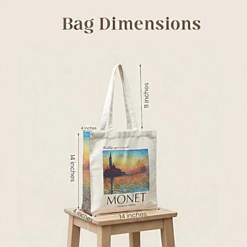 Image of Artsy Canvas Tote Bag for Women | Zipper Closure, Bottle Holder & Keychain Hook | Premium Cotton Canvas Bag for Travel, College, Office | Reusable Shopping Tote Bag Gift