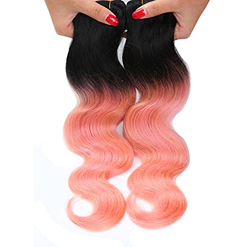 Extensions cheveux humains péruviens ondulés ombré rose T1b 40-50cm