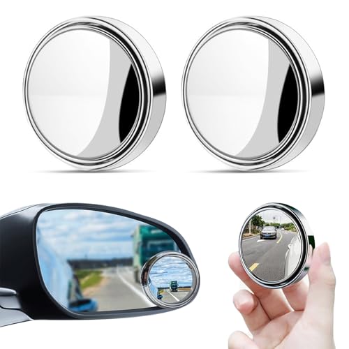 2Pcs Blind Spot Mirrors For Cars Blindspot Mirrors for car 360 Rotate Sway Silver HD Glass Round Curved Convex Wide Angle Mirror Universal Car Blind Spot Mirrors for Car SUV Trucks Traffic Safety